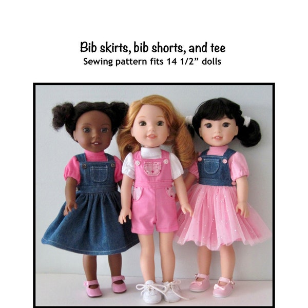 PDF Bib skirts, shorts, and tee sewing pattern fits 14 1/2" dolls
