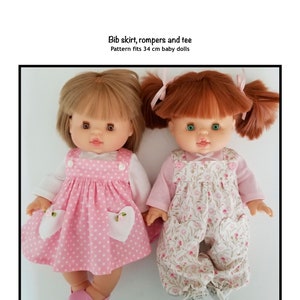 PDF Bib skirt, romper and tee sewing pattern fits 34 cm baby dolls, such as Minikane