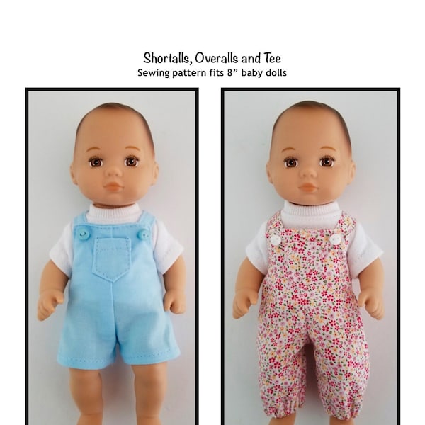 PDF Shortalls, Overalls and Tee sewing pattern fits 8" baby dolls, such as Little Bitty Baby