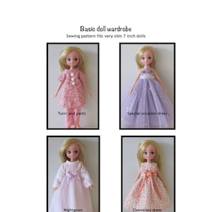 PDF Basic doll wardrobe pattern fits very slim 7 inch dolls, such as Lottie