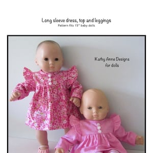 PDF Long sleeve dress, top and leggings sewing pattern fits 15" baby dolls, such as Bitty Baby