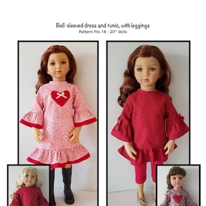 PDF Bell sleeved dress  and tunic, with leggings pattern fits 18&quot;-20&quot; dolls, such as Maru, Gotz Hannah and American Girl