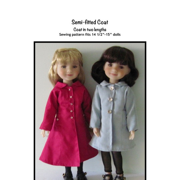 PDF Semi-fitted coat pattern fits 14 1/2"-15" dolls, such as Fashion Friends and Wellie Wishers