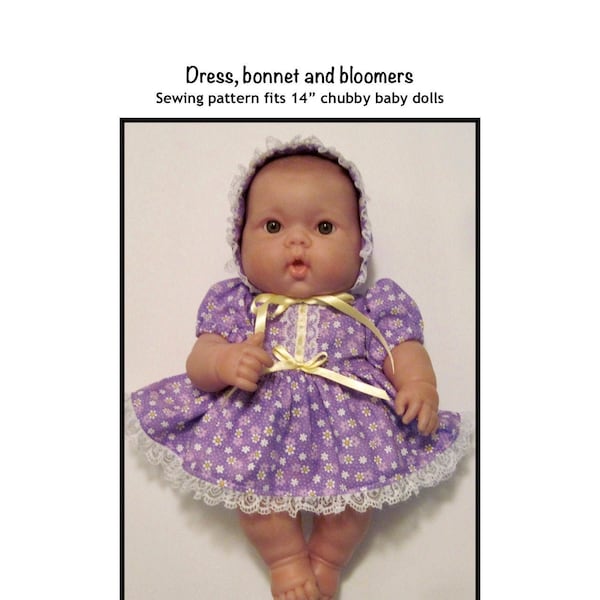 Patron de couture PDF robe, bonnet, culotte bouffante s'adapte aux poupées potelées de 14 po, telles que Berenguer Lots to Love