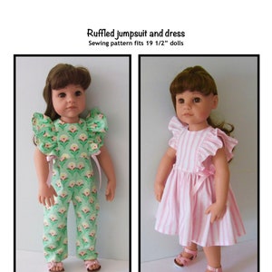 PDF Ruffled jumpsuit and dress pattern fits slim 19 1/2&quot; dolls, such as Hannah