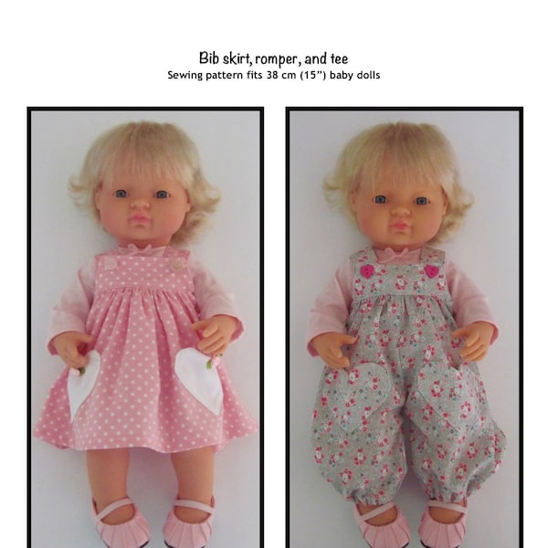PDF Patrón de falda con pechera, pelele y camiseta para muñecas de 38 cm, como Miniland