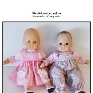 PDF Bib skirt, romper, tee pattern fits 15" dolls, such as Bitty Baby