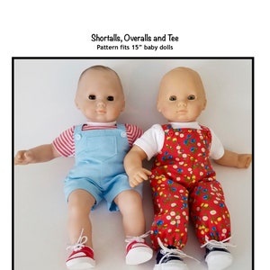 PDF Shortalls, Overalls and Tee sewing pattern fits 15" baby dolls, such as Bitty Baby