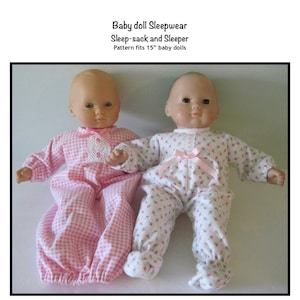 PDF Baby doll sleepwear pattern fits 15 dolls, such as Bitty Baby image 1