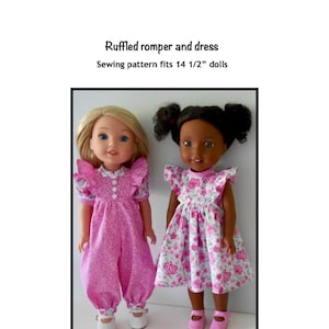 Il modello PDF per tutina e vestito con volant si adatta alle bambole da 14 1/2" a 15", come Wellie Wishers e Ruby Red Fashion Friends