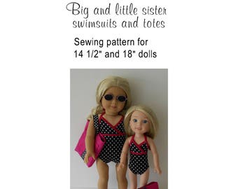 Swimsuits and totes PDF sewing pattern for 14 1/2" and 18" dolls