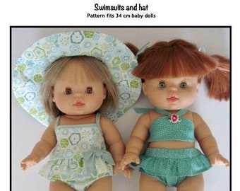 PDF Swimsuits and summer hat pattern fits 34 cm baby dolls, such as Minikane