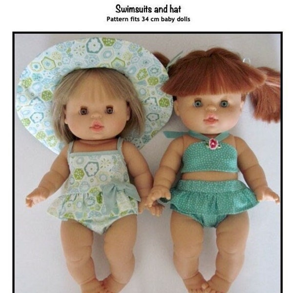 PDF Swimsuits and summer hat pattern fits 34 cm baby dolls, such as Minikane