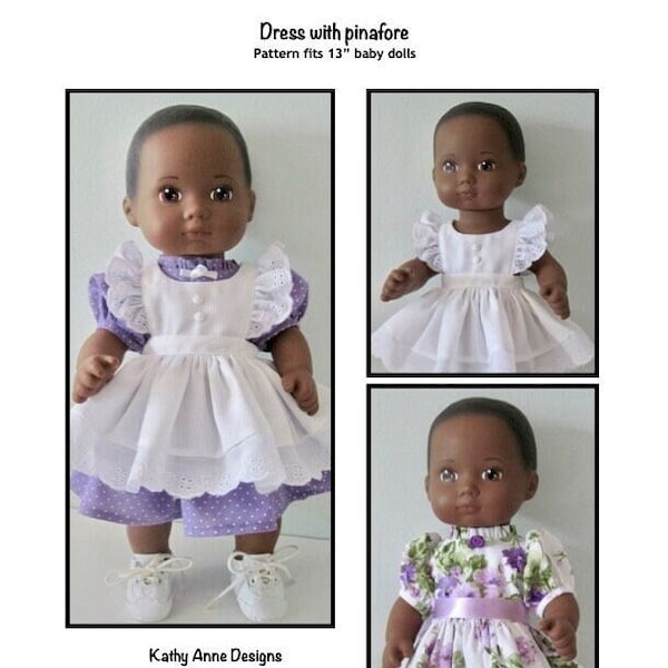 PDF Dress and pinafore pattern fits 13 inch dolls, such as Bitty Baby Splash