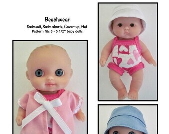 PDF Strandkledingpatroon voor babypoppen van 5-5 1/2 inch