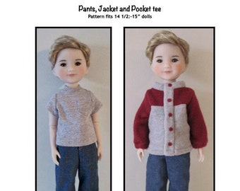 PDF Pants, Jacket and Pocket tee pattern fits 14 1/2"- 15" dolls, such as Alex and Bryant