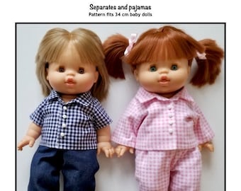PDF Separates and pajamas sewing pattern fits 34 cm baby dolls, such as Minikane