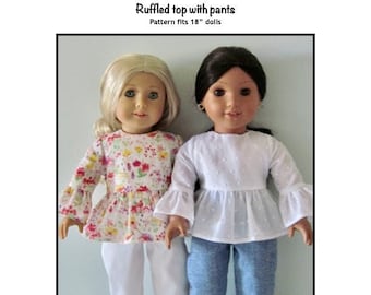 PDF Ruffled blouse and pants sewing pattern fits 18&quot; dolls, such as American Girl