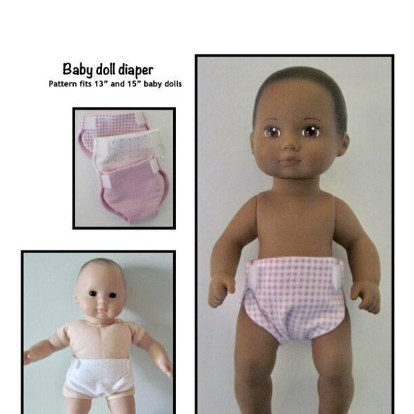 PDF Baby doll diaper pattern fits 13" and 15" baby dolls, such as Bitty Baby and Bitty Baby Splash