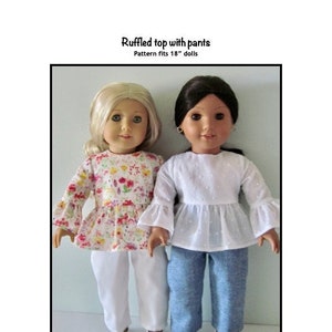 PDF Ruffled blouse and pants sewing pattern fits 18" dolls, such as American Girl
