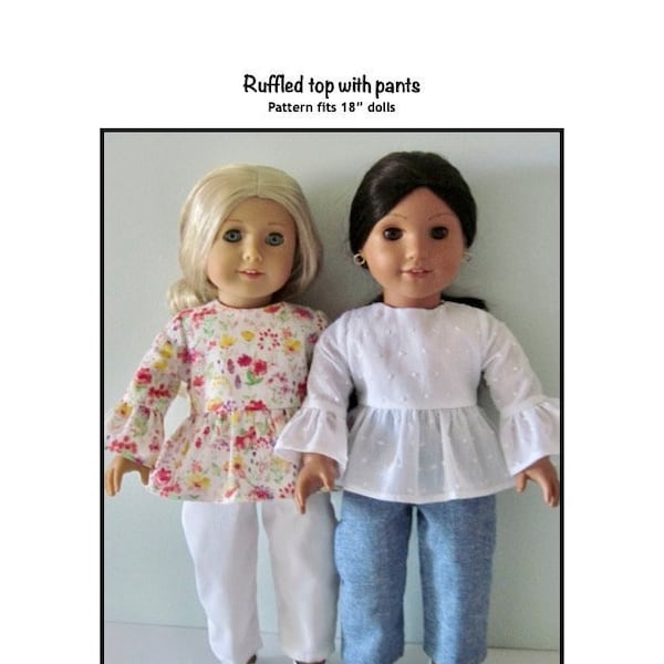 PDF Ruffled blouse and pants sewing pattern fits 18" dolls, such as American Girl