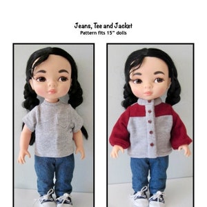 PDF Jeans, Pocket Tee and Jacket Pattern fits 15&quot; dolls, such as Animators