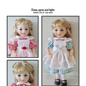 PDF Dress, apron and tights pattern fits 8&quot; slim dolls, such as mini Sarah and Ten Ping