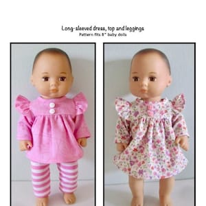 PDF Long sleeve dress, top and leggings sewing pattern fits 8&quot; baby dolls, such as Little Bitty Baby