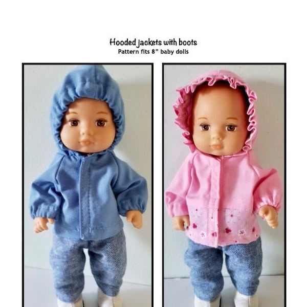 PDF Hooded jackets with boots pattern fits 8" dolls, such as Little Bitty Baby