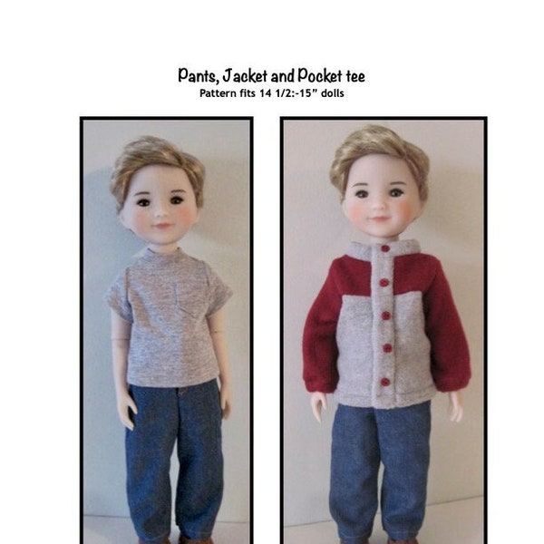 PDF Pants, Jacket and Pocket tee pattern fits 14 1/2"- 15" dolls, such as Alex and Bryant