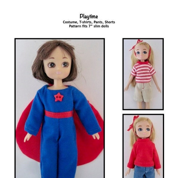 PDF Playtime sewing pattern fits 7" slim dolls, such as Lottie