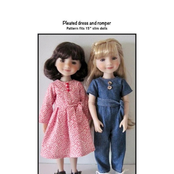 PDF Pleated dress and romper sewing pattern fits 15" slim dolls, such as Ruby Red