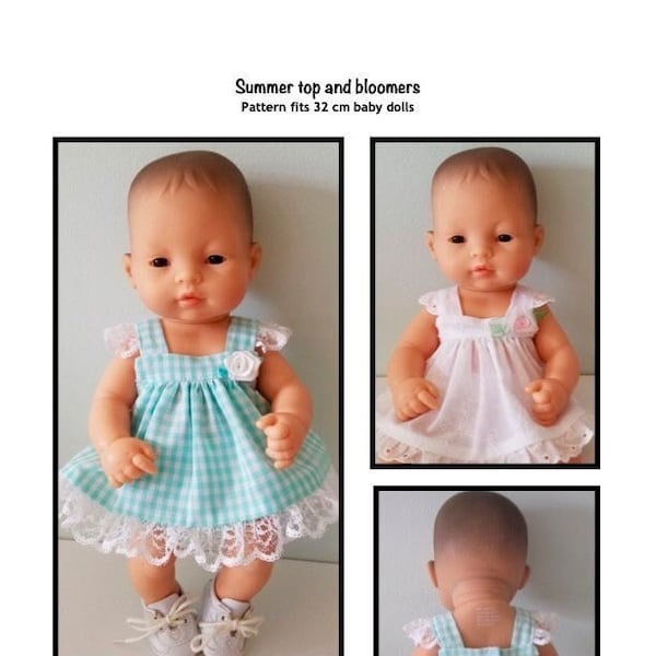 PDF Summer top and bloomers sewing pattern fits 32 cm baby dolls, such as Miniland