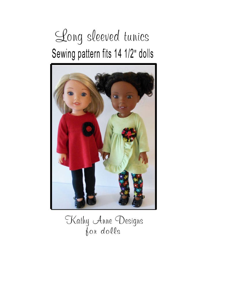 Long sleeved tunics PDF sewing pattern fits 14 1/2 dolls image 1