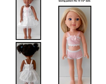 Patrón de costura en PDF para muñecas de 14 1/2" a 15" (necesidades para muñecas): camisola, enagua, sujetador y bragas.