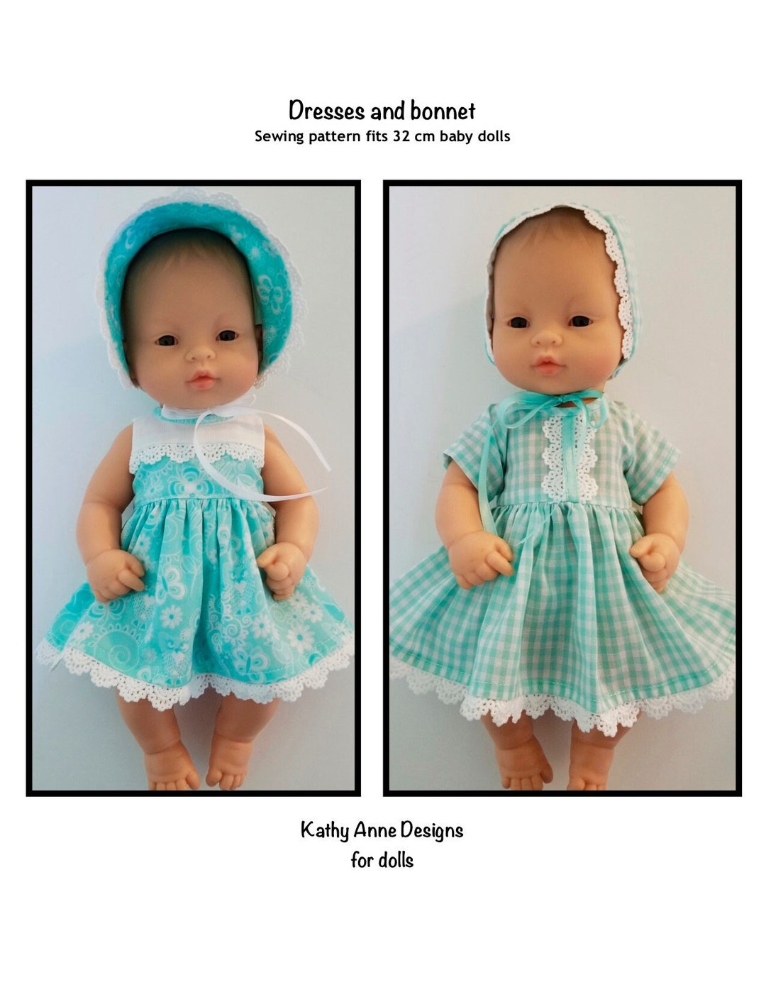 Mini Doll Bonnet Pattern PDF Dresses With Bonnet Sewing Pattern Fits 32 Cm Baby Dolls Such as ...