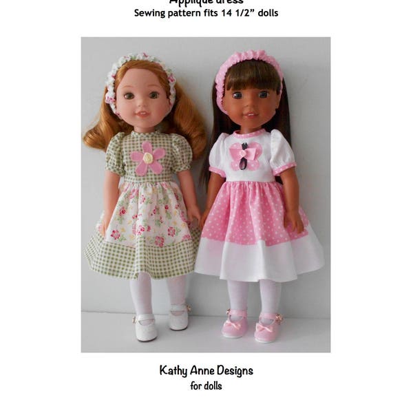 PDF Applique dress sewing pattern fits 14 1/2" dolls