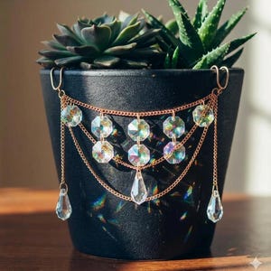 Crystal Suncatcher Plant Hanger, Rainbow Prism Window Decor, Boho Plant Pot Charm, Sun Catcher Crystal Hanging, Gift for Her, Home Decor