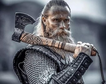 Hand Forged Viking Axe, Personalized Engraved Ash Wood Handle, Carbon Steel Norse Hatchet, Groomsmen Gift for Him, Anniversary Husband Gift
