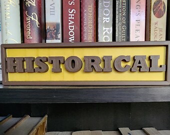 3D Printed Historical Fiction Bookshelf Sign | Period Drama, History Reader Shelf Label