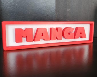 Manga Bookshelf Sign | 3D Printed Genre Shelf Label for Manga and Manhwa Readers