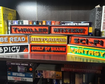 3D Printed Bookshelf Genre Signs | Mix and Match Home Library Decor Labels