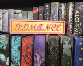 Romance Bookshelf Sign | 3D Printed Genre Shelf Label for Romance Readers