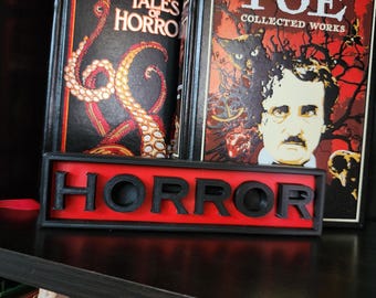 Horror Bookshelf Sign | 3D Printed Genre Shelf Label for Horror Readers