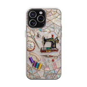 Sewing Machine Mosaic Phone Case for iPhone 15 Pro Max | Impact-Resistant Magnetic Cover