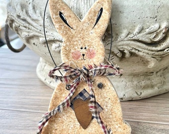 Rustic Easter Bunny Salt Dough Farmhouse Ornament Hanging Easter Decoration