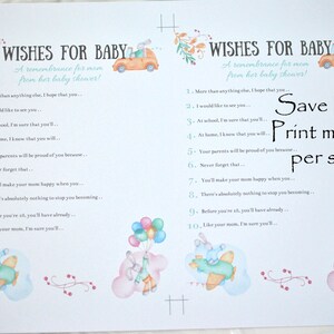 Wishes for Baby Baby Shower Game Card Pastel Bunny DIGITAL DOWNLOAD, Corjl A120 image 4