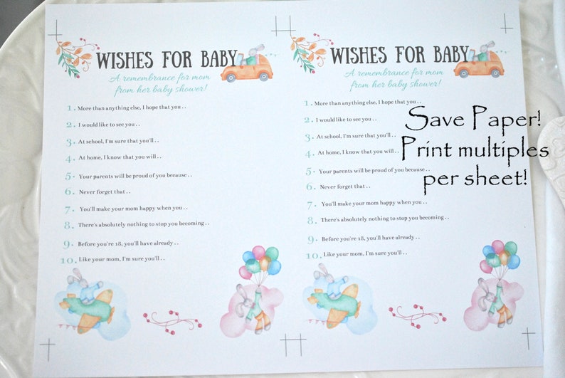 Wishes for Baby Baby Shower Game Card Pastel Bunny DIGITAL DOWNLOAD, Corjl A120 image 4