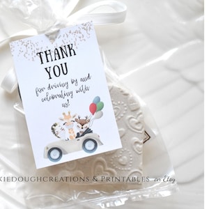 Baby Animals Drive By Baby Shower Favor Tag Template Instant Download Template Printable Digital Template, Corjl A124