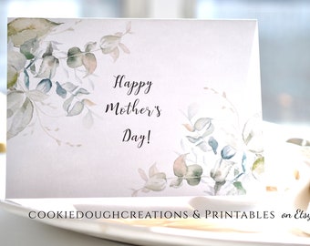 Printable Mother's Day Card Digital Template Blue Flowers Editable Printable Digital Template, Corjl A108
